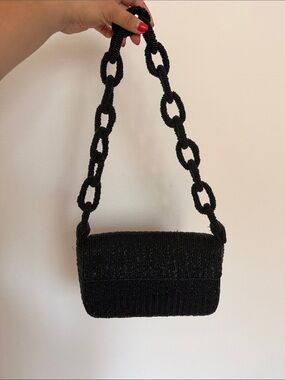 Maeve Black Beaded Chain-Handle Shoulder Bag